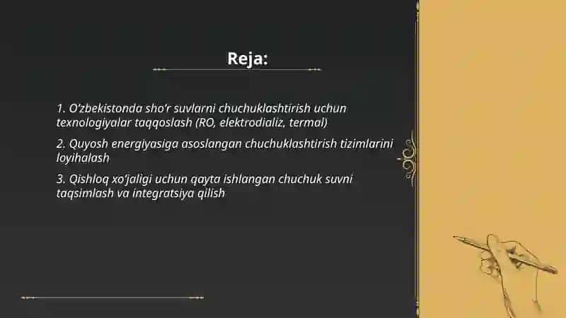 Oʻzbekiston hududidagi shoʻr suvlarni chuchuklashtirish gʻoyasini yaratish 2