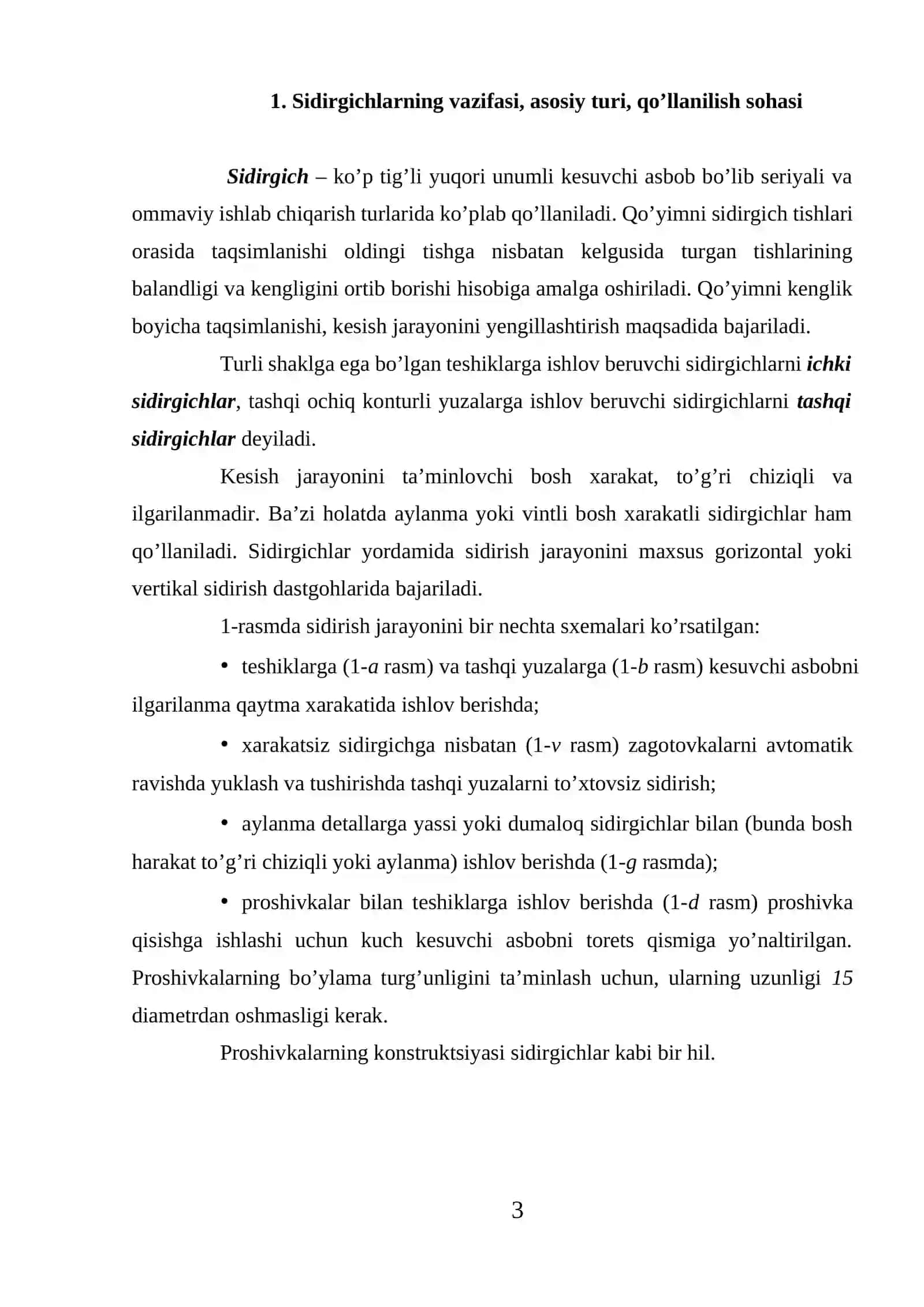 SIDIRGICHLAR (PROTYAJKA)NI QO`LLANILISHI VA LOYIHALASHNING AJRALIB TURUZVCHI BELGILARI 2