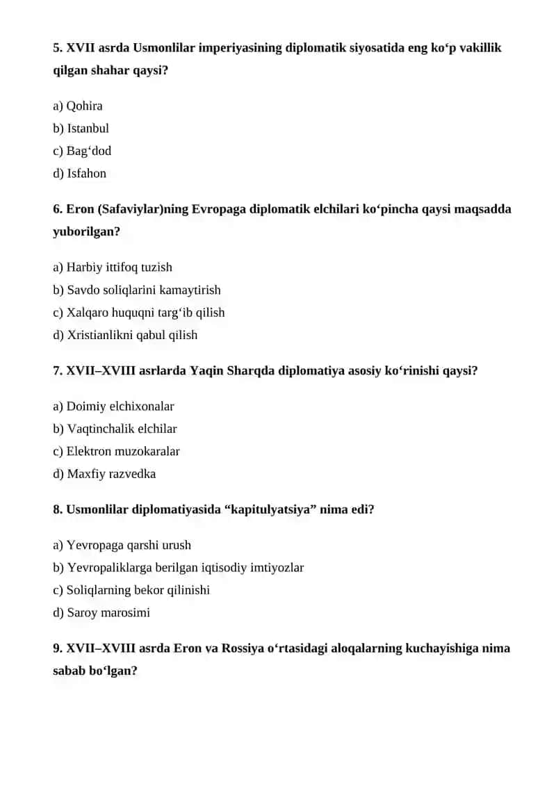 XVII – XVIII asrda Yaqin Sharqda xalqaro munosabatlar va diplomatiya 2