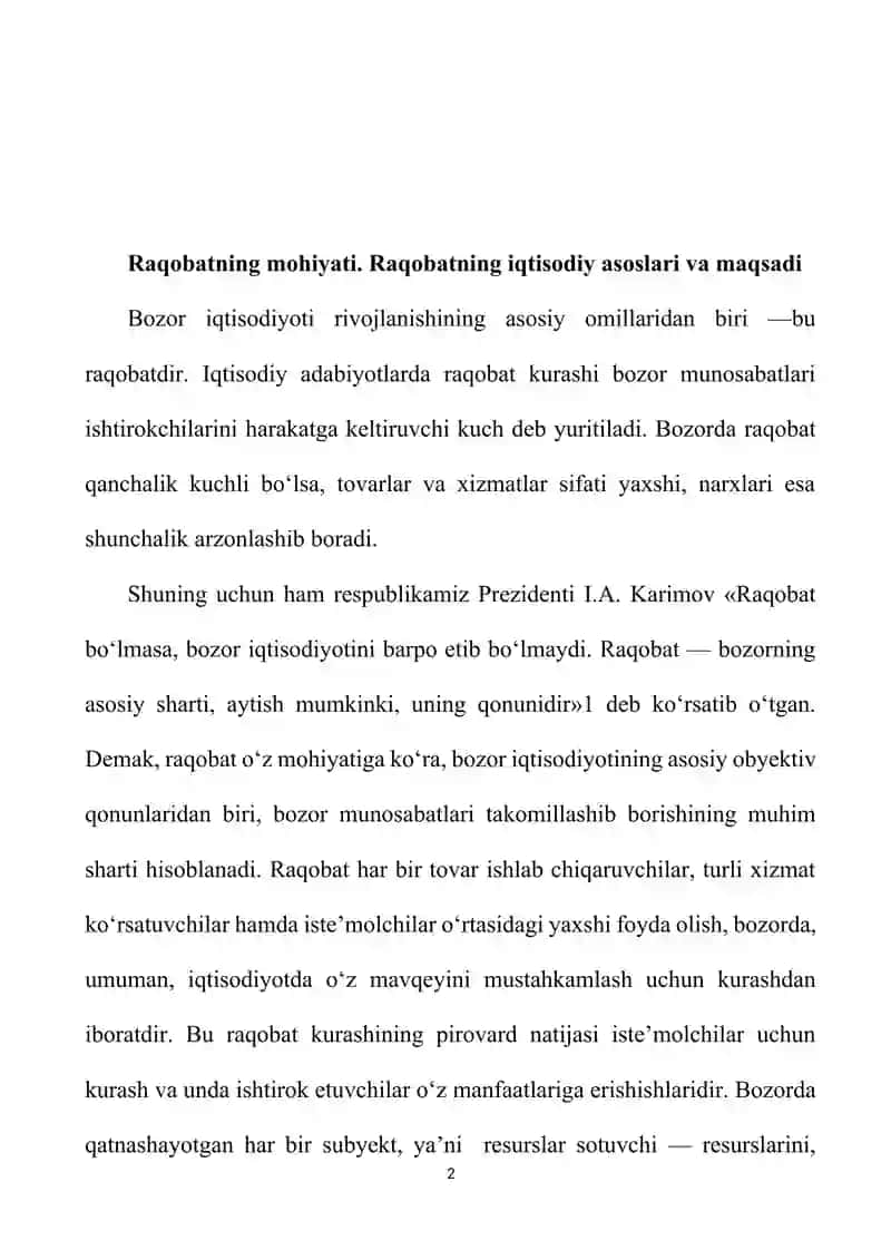 Raqobatchilik muhitini yuzaga keltirish va uni saqlashda davlatning ro’li 2