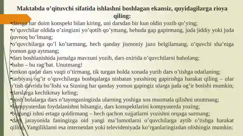 Maktab o’qituvchisi yuritishi kerak bo’lgan asosiy xujjatlar 2