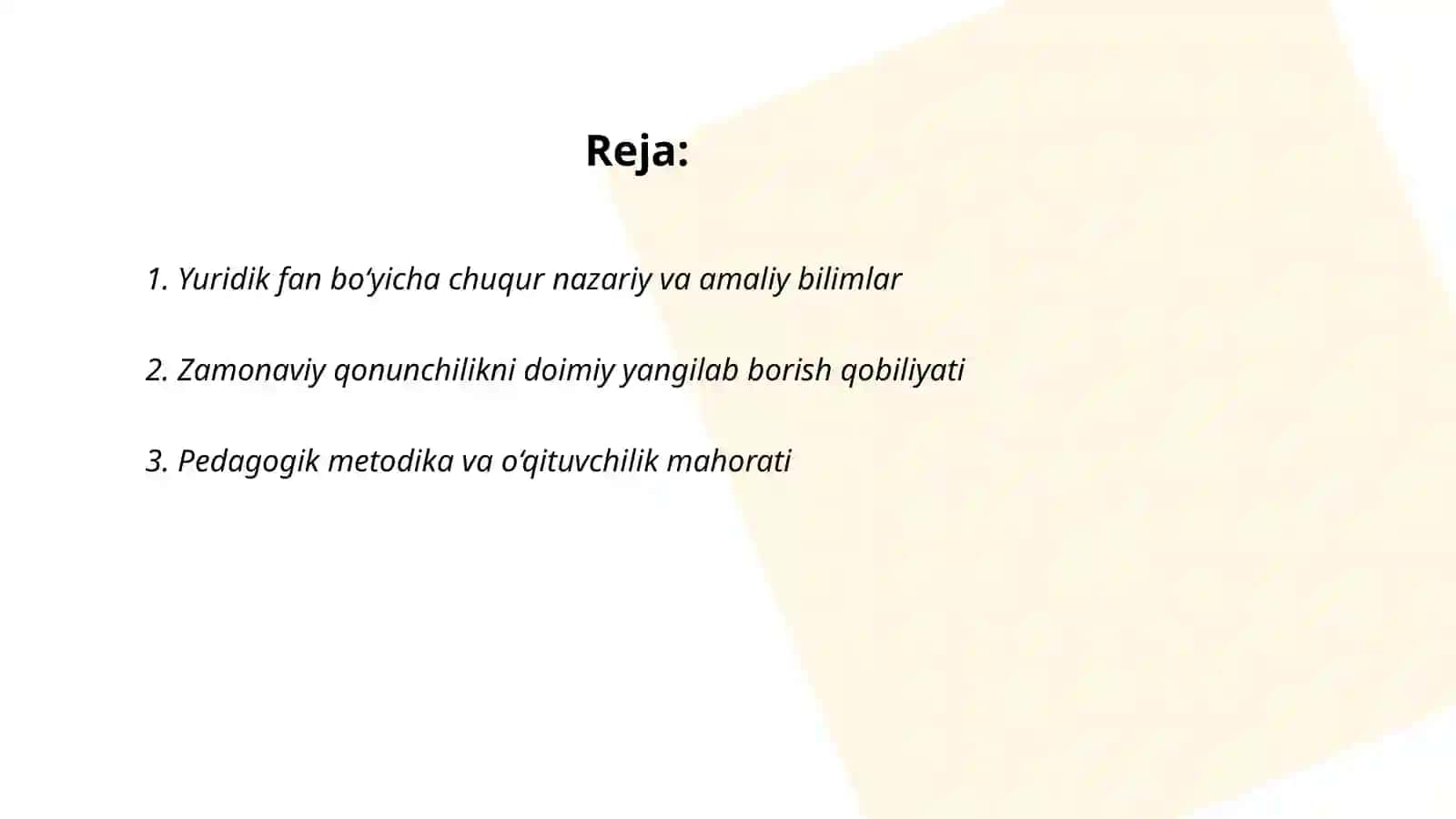 Zamonaviy huquq fani o'qituvchisiga qo'yiladigan talablar 2