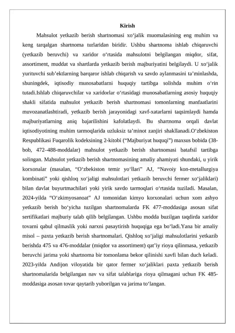 Mahsulot yetkazib berish shartnomasi 2