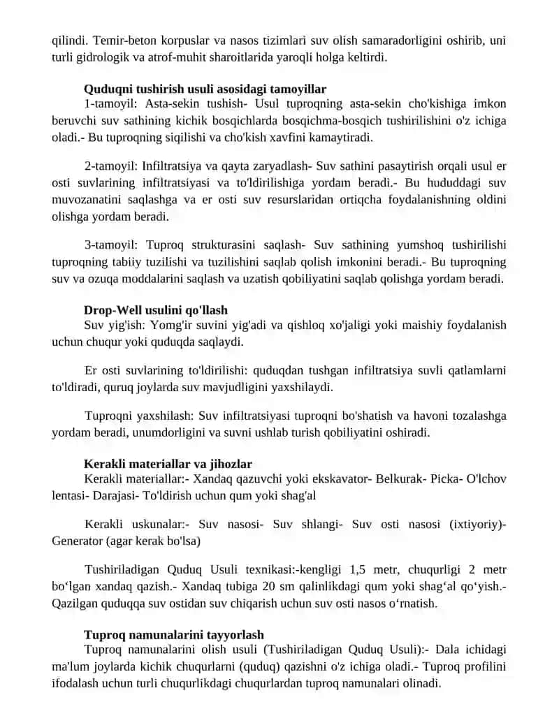 Tushiriladigan Quduq Usuli 2
