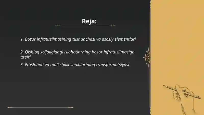 Bozor infratuzilmasining shakllanishi qishloq xoʻjaligidagi islohotlar 2