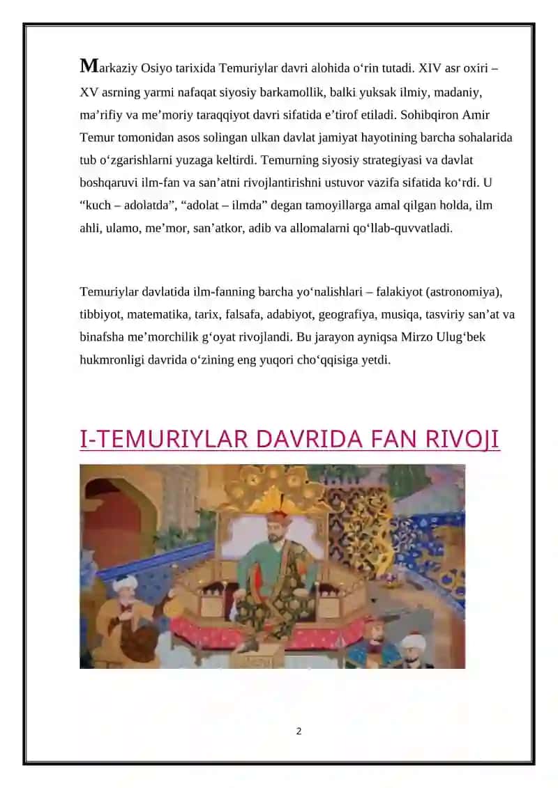 Temuriylar davridan fan, ta`lim, madaniyat va me`morchilik 2
