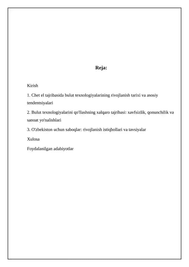 Bulutli texnologiyalar rivojlanishining xorij tajribasi 2