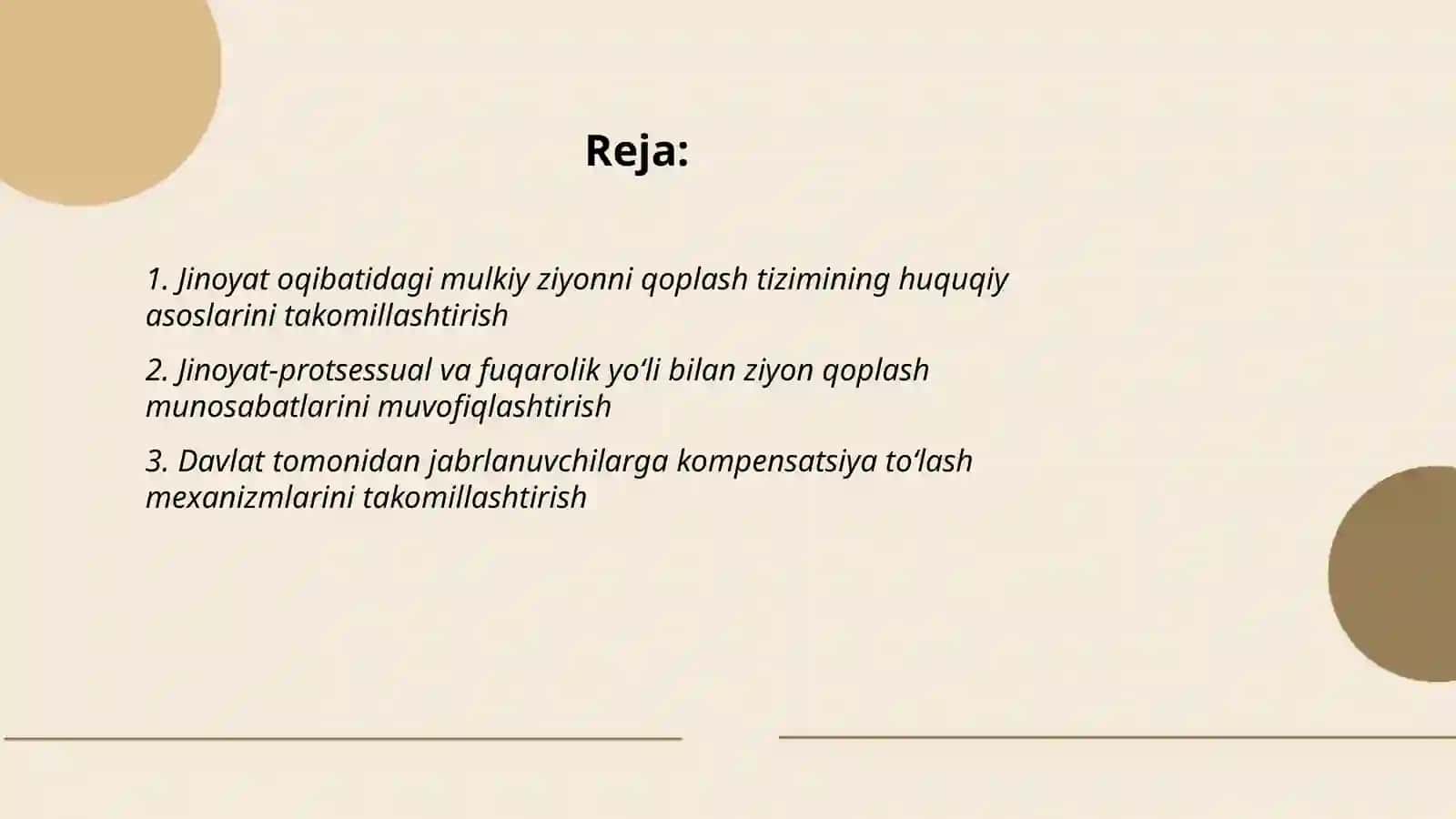 Jinoyat natijasida yetkazilgan mulkiy ziyonni qoplash institutilarini takomillashtirish 2