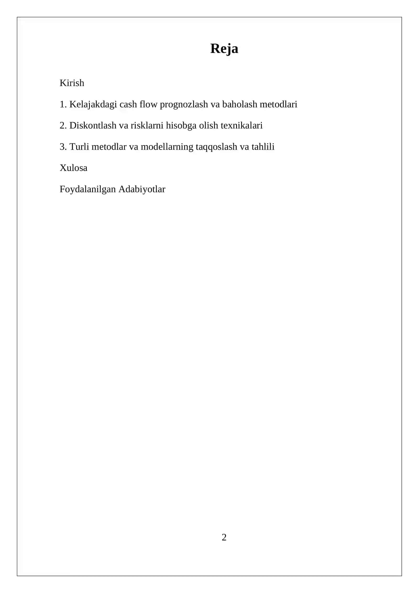 FIRMANING ISTIQBOLDAGI DAROMADLARINI BAHOLASH 2