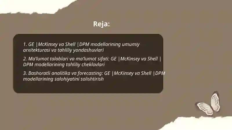 GE |McKinsey va Shell |DPM modellarining tahliliy salohiyati 2
