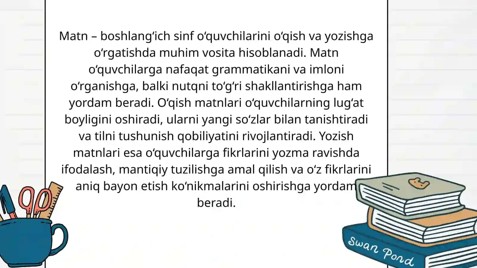 Matn - Boshlang'ich sinf o'quvchilarini o'qish va yozishga o'rgatish 2