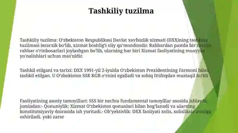 Oʻzbekiston Respublikasi Davlat Xavfsizlik Xizmati Tashkil Etish 2
