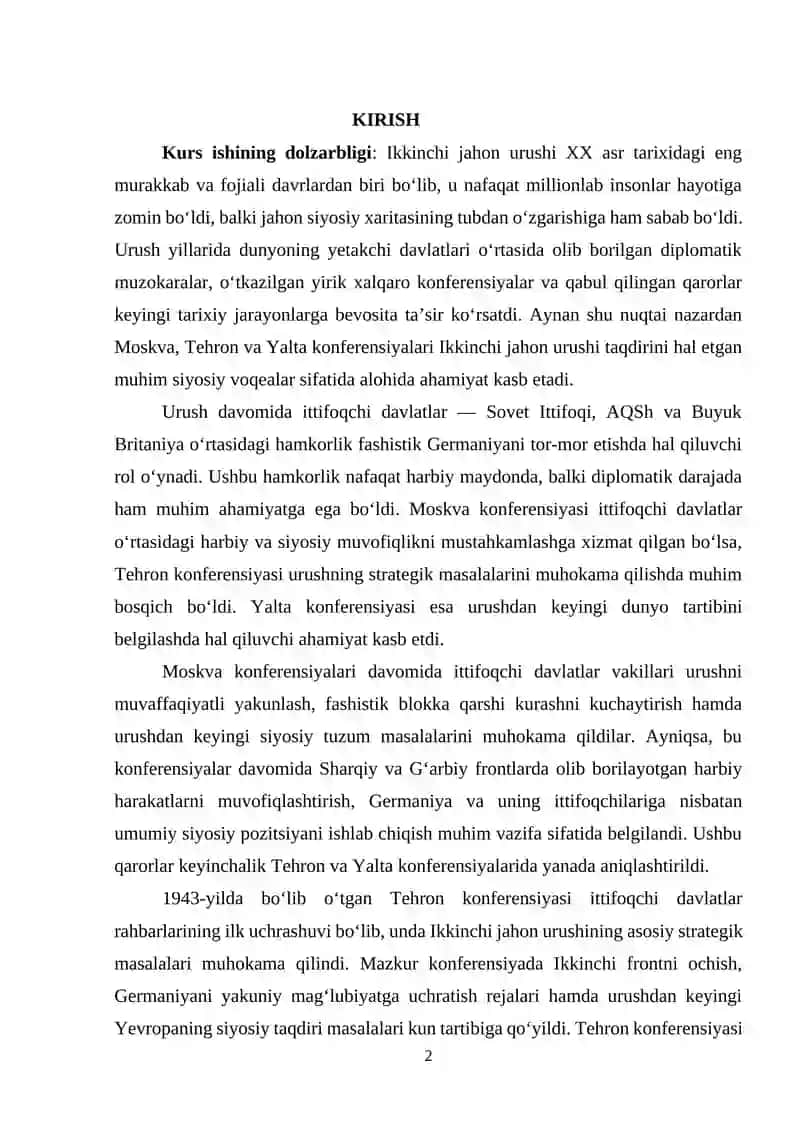 Moskva, Tehron va Yalta konferensiyalari. Germaniyaning taslim boʻlishi 2