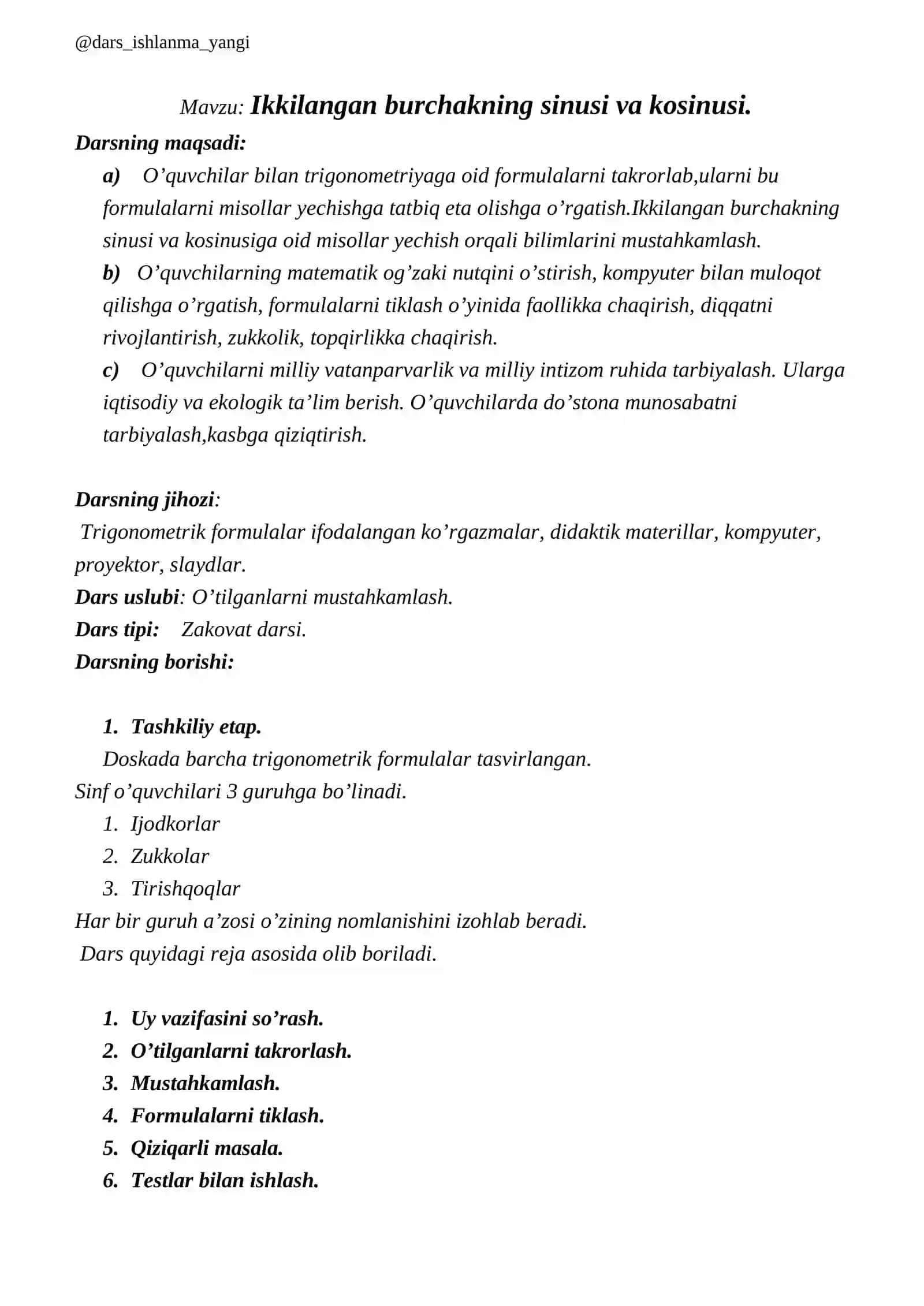 Ikkilangan burchakning sinusi va kosinusi 2
