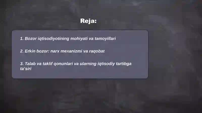 Bozor iqtisodiyotining mazmuni va uning rivojlanishi 2