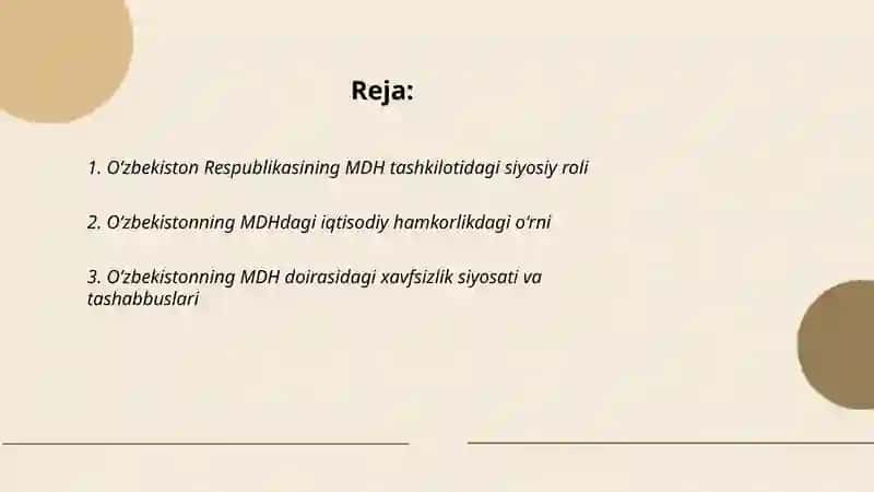 Oʻzbekiston Respublikasining MDH tashkilotidagi siyosiy roli 2