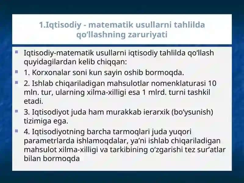 Iqtisodiy tahlilning iqtisodiy-matematik usullari 2