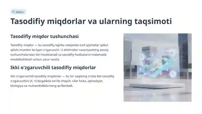 Ikki o'zgaruvchili tasodifiy miqdorlar uchun ehtimollar taqsimotining funksiyasi va ehtimol zichligi 2