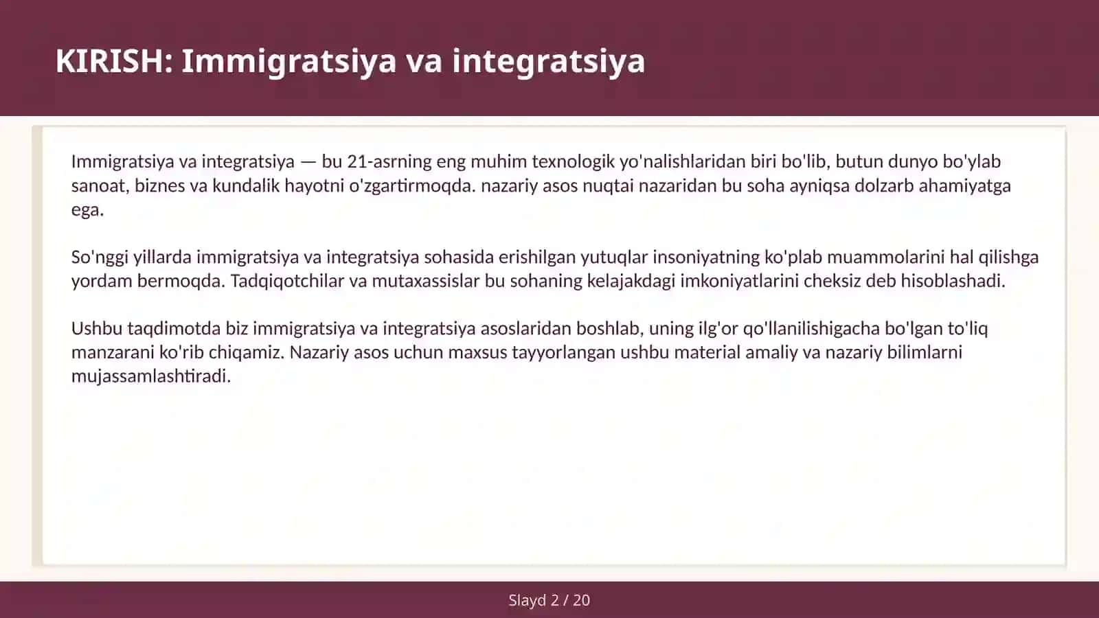 IMMIGRATSIYA VA INTEGRATSIYA 2