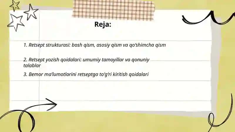 Retsept strukturasi. Retsept yozish qoidalari. Tabletka shamchalar va kòz plyonkalarini yozishda tushum kelishigining qòllanishi 2