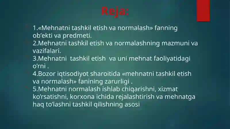 Mehnatni tashkili etish va normalash 2