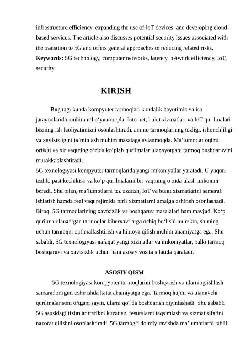 5G texnologiyasining kompyuter tarmoqlariga ta’siri va yangi imkoniyatlari 2