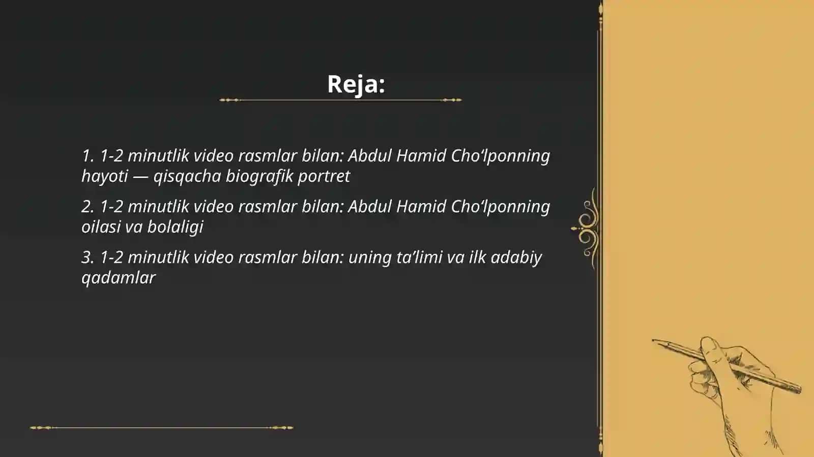 Abdul Hamid Choʻlpon hayoti va ijodi haqida 1 2 minutlik video rasmlar bilan 2