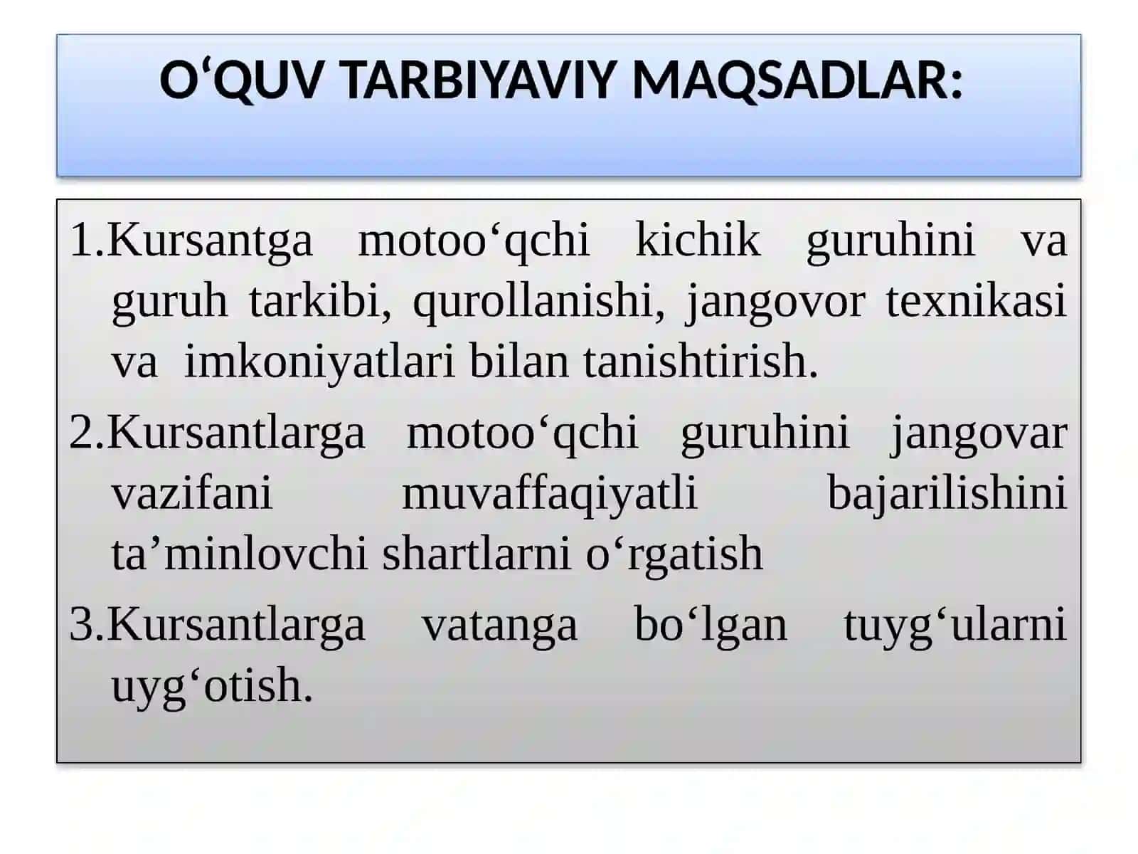 Motoo‘qchi kichik i va ning tarkibi, qurollanishi, jangovor texnikasi va imkoniyatlari 2
