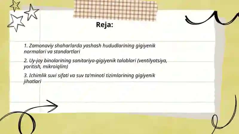 Zamonaviy turar-joylar va shaharlardagi yashash mavzelariga bо‘lgan gigiyenik talablar 2