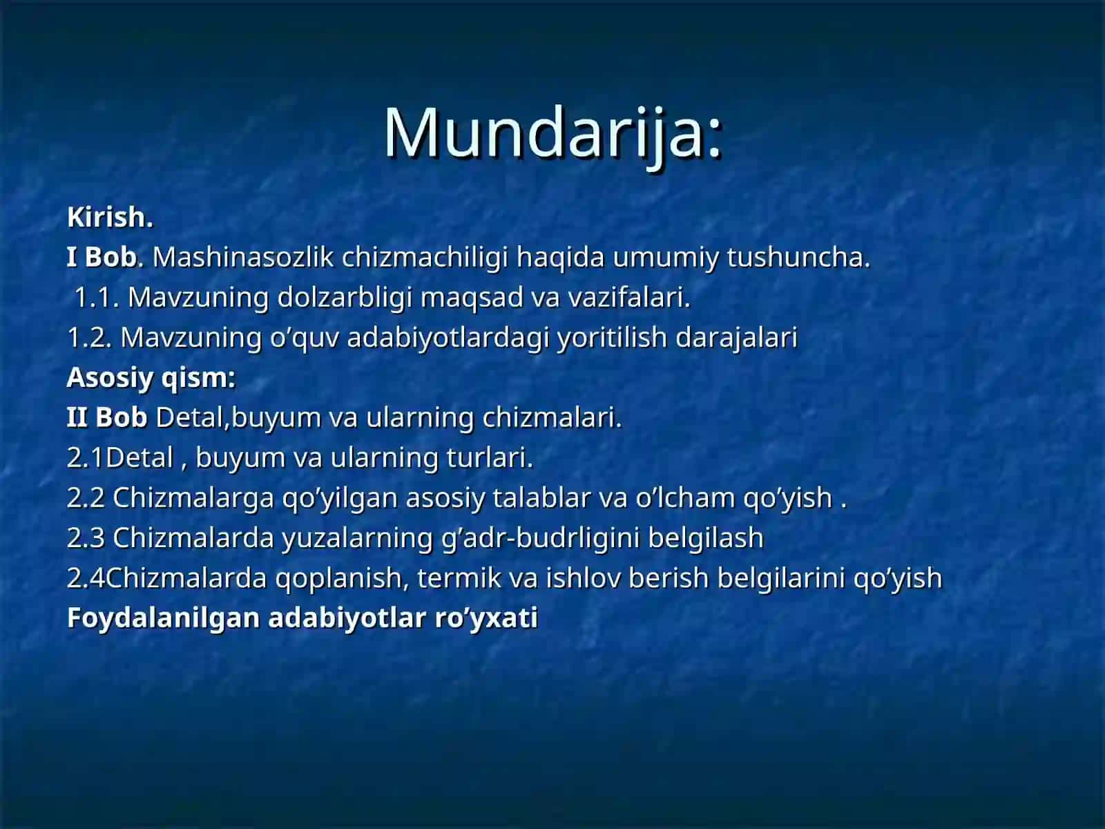 MASHINASOZLIK CHIZMACHILIGI FANI KURS LOYIHASI 2
