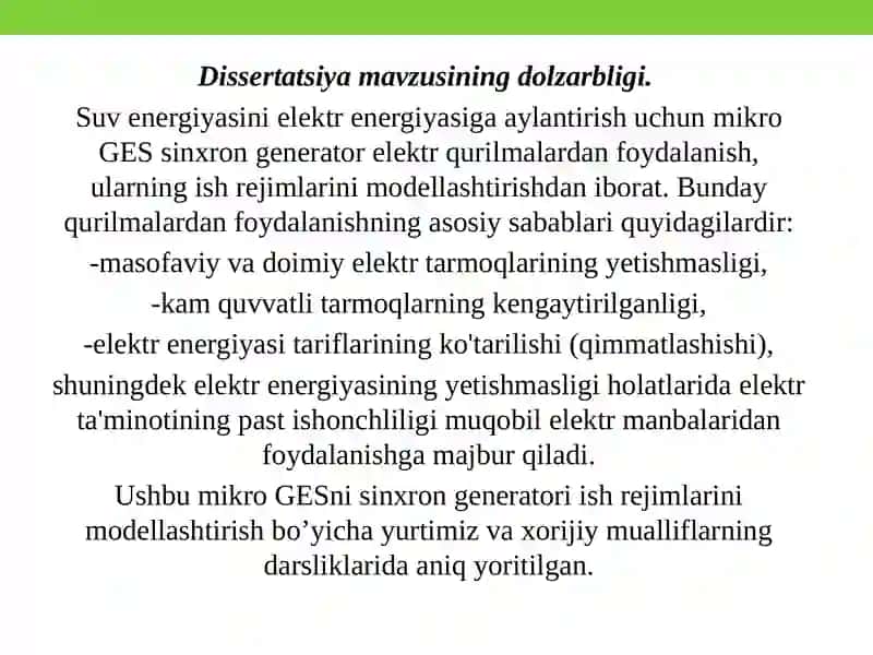Mikro GESning sinxron generatorini ish rejimlarini modellashtirish 2