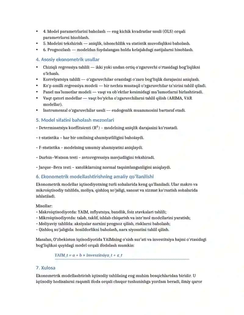 EKONOMETRIK MODELLASHTIRISH ASOSLARI 2