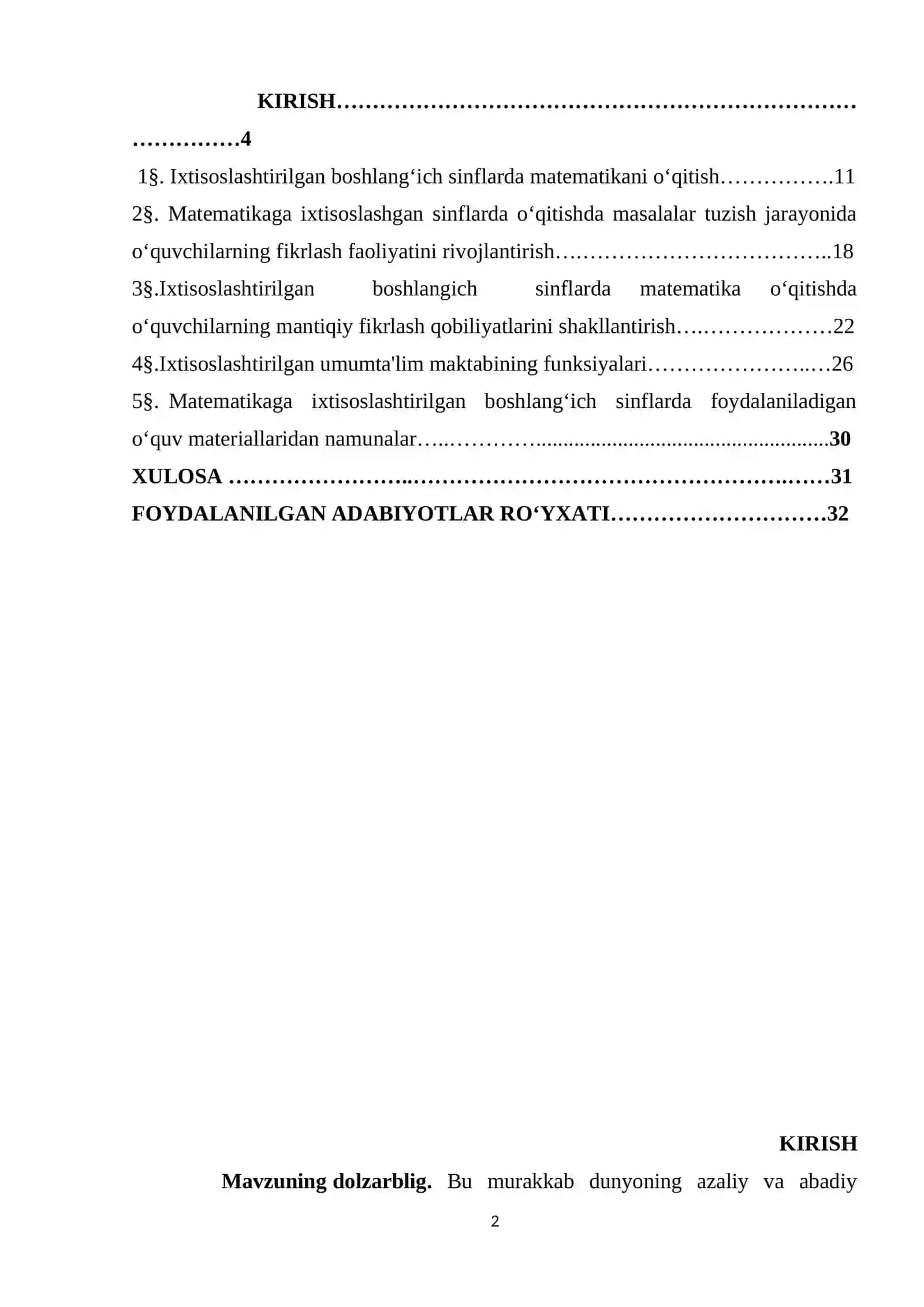 MATEMATIKAGA IXTISOSLASHTIRILGAN BOSHLANG‘ICH SINFLARDA MATEMATIKA O‘QITISH. IQTIDORLI O‘QUVCHILAR BILAN ISHLASH 2