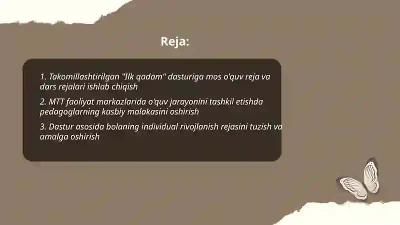 Takomillashtirilgan "Ilk qadam" dasturi 2