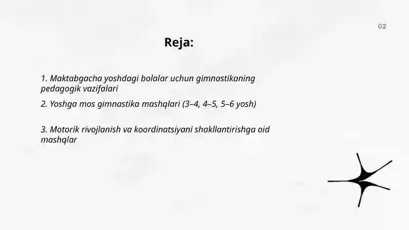 Maktabgacha taʼlim yoshdagi bolalar uchun gimnastika 2