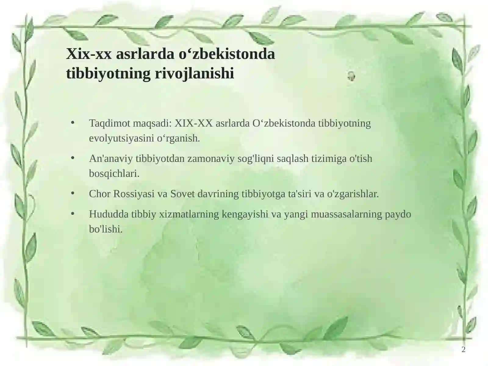 XIX-XX Asrlarda Oʻzbekistonda Tibbiyotning Rivojlanishi: Tarixiy Nigoh 2