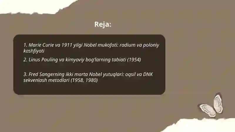 Kimyo sohasidagi Nobel mukofoti sovrindorlari va yutuqlari 2