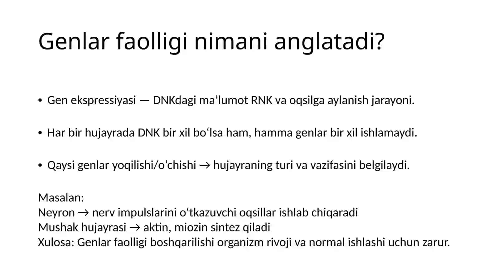 Genlarta’siriningboshqarilishi,hujayradifferensirovkasi 2