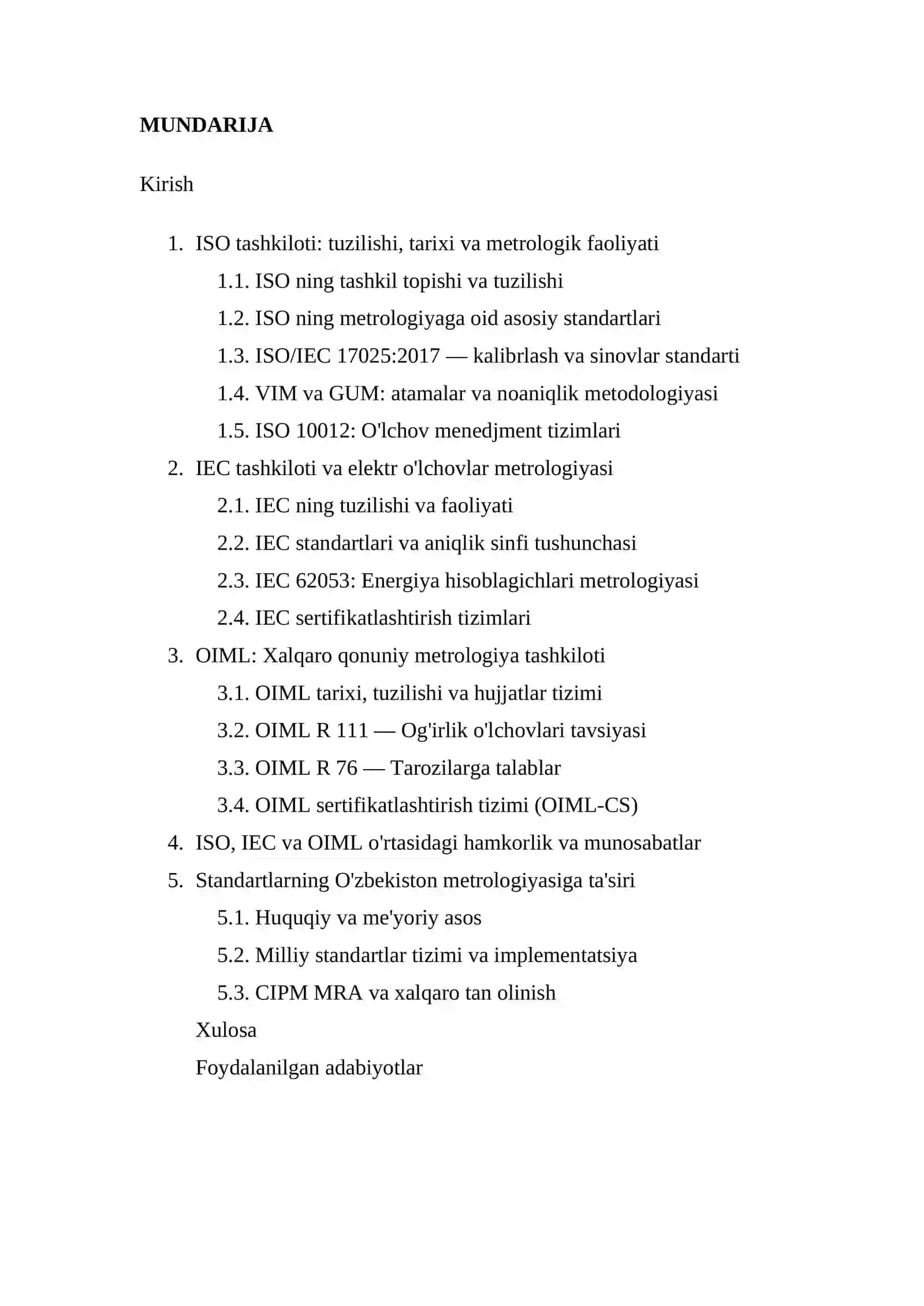 Mavzu №51: ISO, IEC va OIML tashkilotlarining metrologiyadagi o‘rni 2