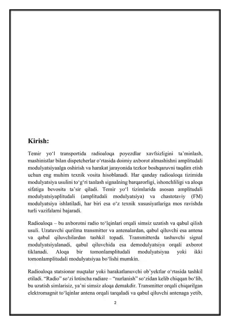Temir yo‘l radioaloqa tizimlarida chastotaviy va amplitudali modulyatsiya turlari 2
