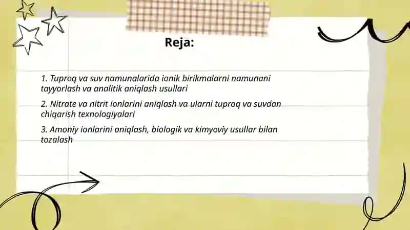 Tuproq va suvning ifloslanishida ion bogʻlanishli birikmalarni aniqlab ulardan tozalash usulini ishlab chiqish 2
