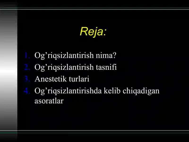 Stomatologiyada og’riqsizlantirish - anesteziya 2