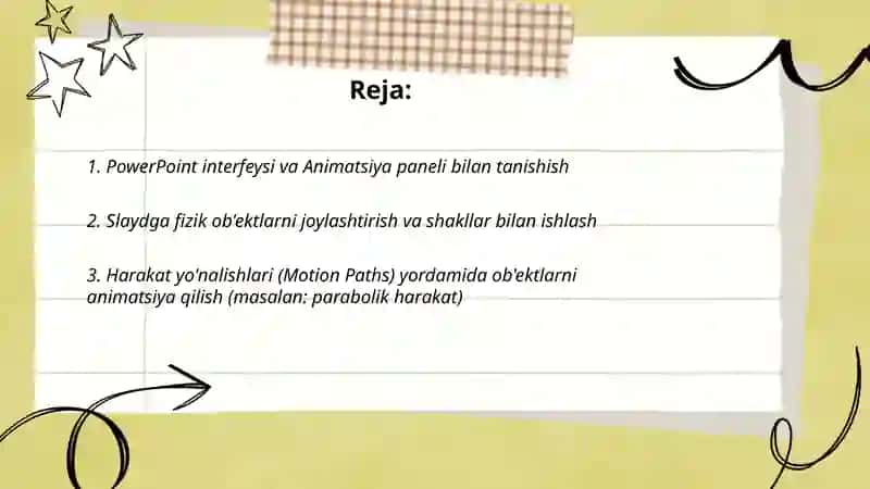 Power Point dasturida fizik jarayonlar animatsiyalarini yaratish va ovoz berish 2