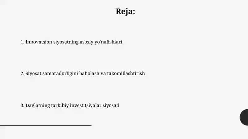 Davlatning tarkibiy-investitsiyaviy va innovatsiya siyosatlari 2