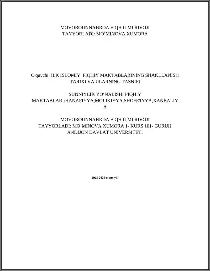 ILK ISLOMIY FIQHIY MAKTABLARINING SHAKLLANISH TARIXI VA ULARNING TASNIFI 2