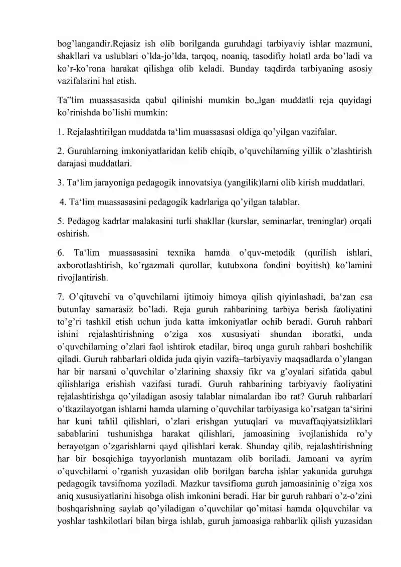 Boshlang'ich sinf rahbarining namunali,yillik ish rejasini tuzish metodikasi 2