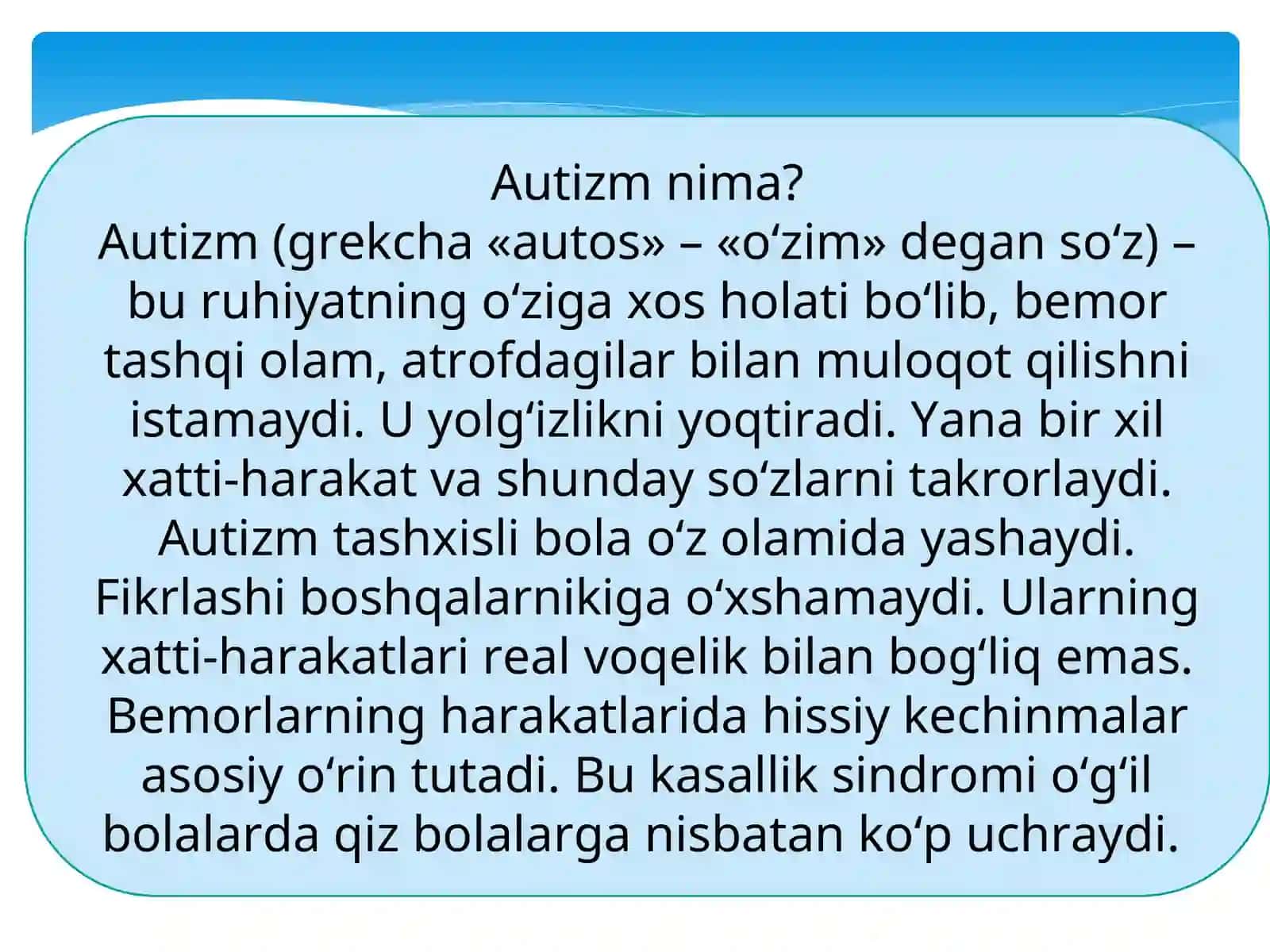 Autizmmuammo va tatqiqotlar 2