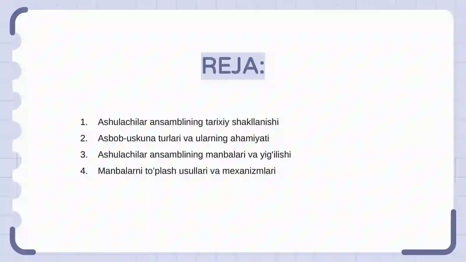 Ashulachilar ansambliga oid manbalarni to’plash va ularni ijro qilishga erishish 2