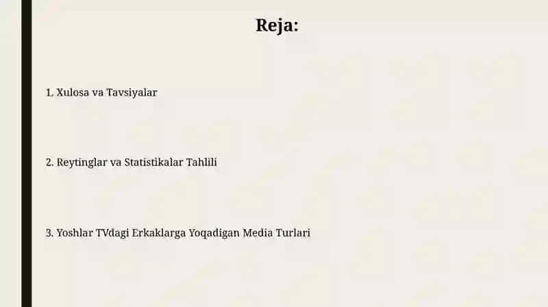 Yoshlar TVdagi Erkaklarga Yoqadigan Media Turlari 2