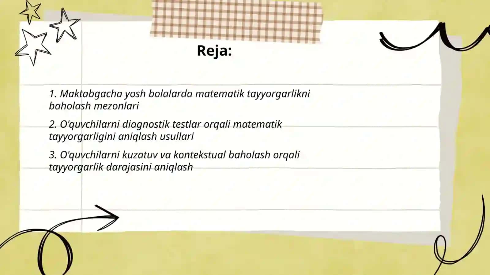 O'quvchilarni maktabgacha bo'lgan davrda matematika tayyorgarligi darajasini aniqlash va ularni tartibga solish 2